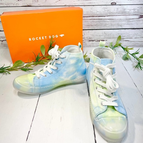 - NEW IN BOX  Rocket Dog Aiden Light Blue Multi High Tops (Size 6) - Picture 1 of 9